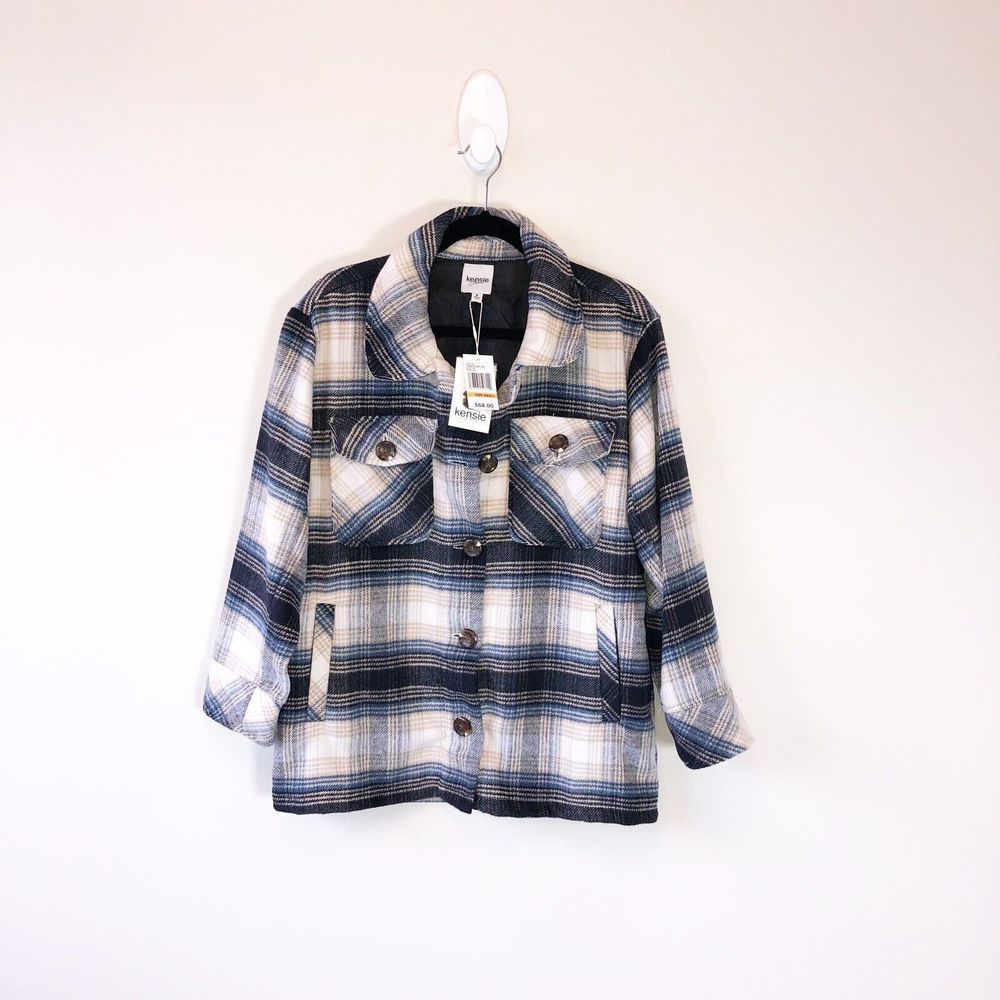 Kensie Plaid Shacket Oversized Button Down Jacket Women’s Size Small NWT’s